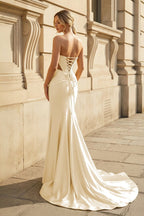 Yellow Sweetheart Mermaid Satin Beaded Long Evening Dress With Slit - Curvevia