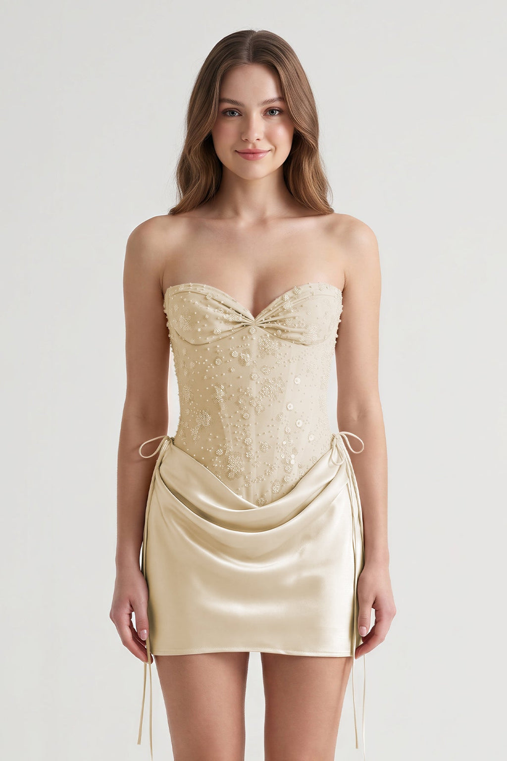 Pink Sweetheart Sheath Corset Ruched Satin Homecoming Dress with Beading - Curvevia