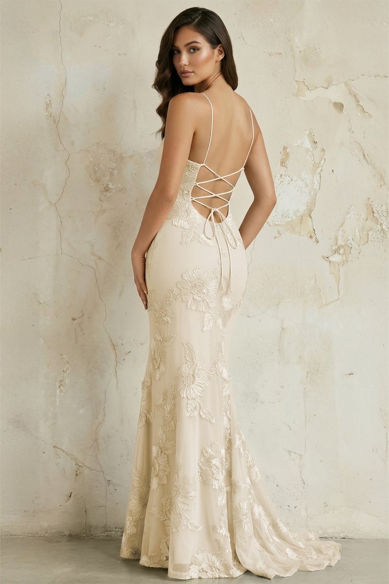 Sky Blue Spaghetti Straps Mermaid Tulle Long Prom Dresses With Appliques - Curvevia
