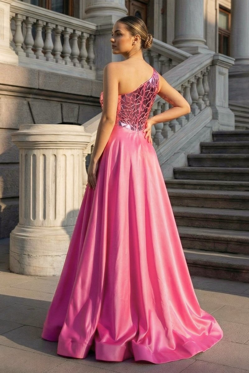 A Line One Shoulder Sequins Long Evening Dress with Slit - Curvevia