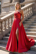 A Line One Shoulder Sequins Long Evening Dress with Slit - Curvevia