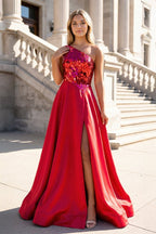 A Line One Shoulder Sequins Long Evening Dress with Slit - Curvevia