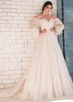 White Bohemian Unique  Sweetheart Long-Sleeve Wedding Dresses - Curvevia