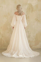 White Bohemian Unique  Sweetheart Long-Sleeve Wedding Dresses - Curvevia