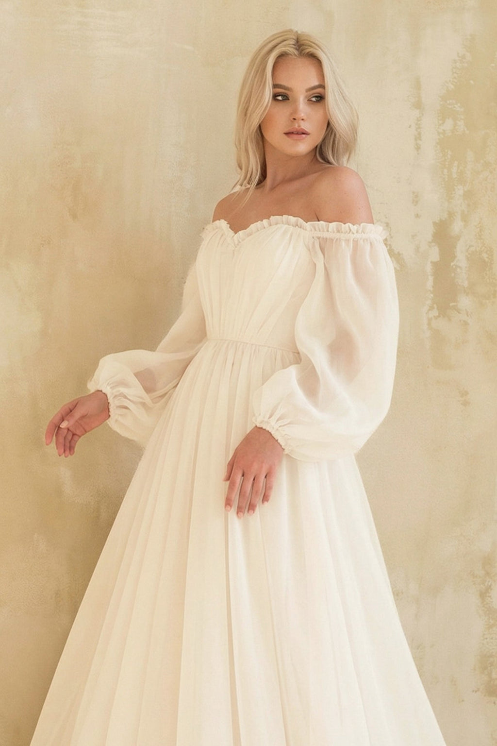 White Bohemian Unique  Sweetheart Long-Sleeve Wedding Dresses - Curvevia