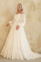 White Bohemian Unique  Sweetheart Long-Sleeve Wedding Dresses - Curvevia
