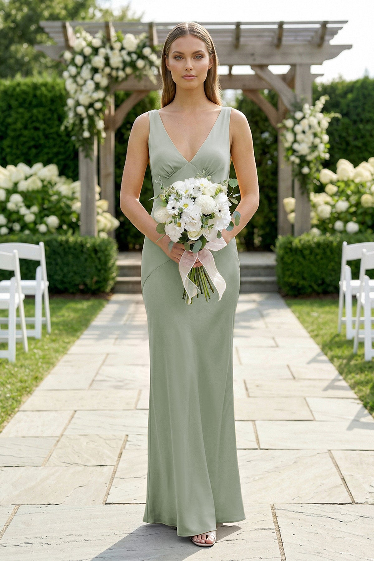 Charming Sheath V Neck  Stretch Satin Bridesmaid Dresses - Curvevia