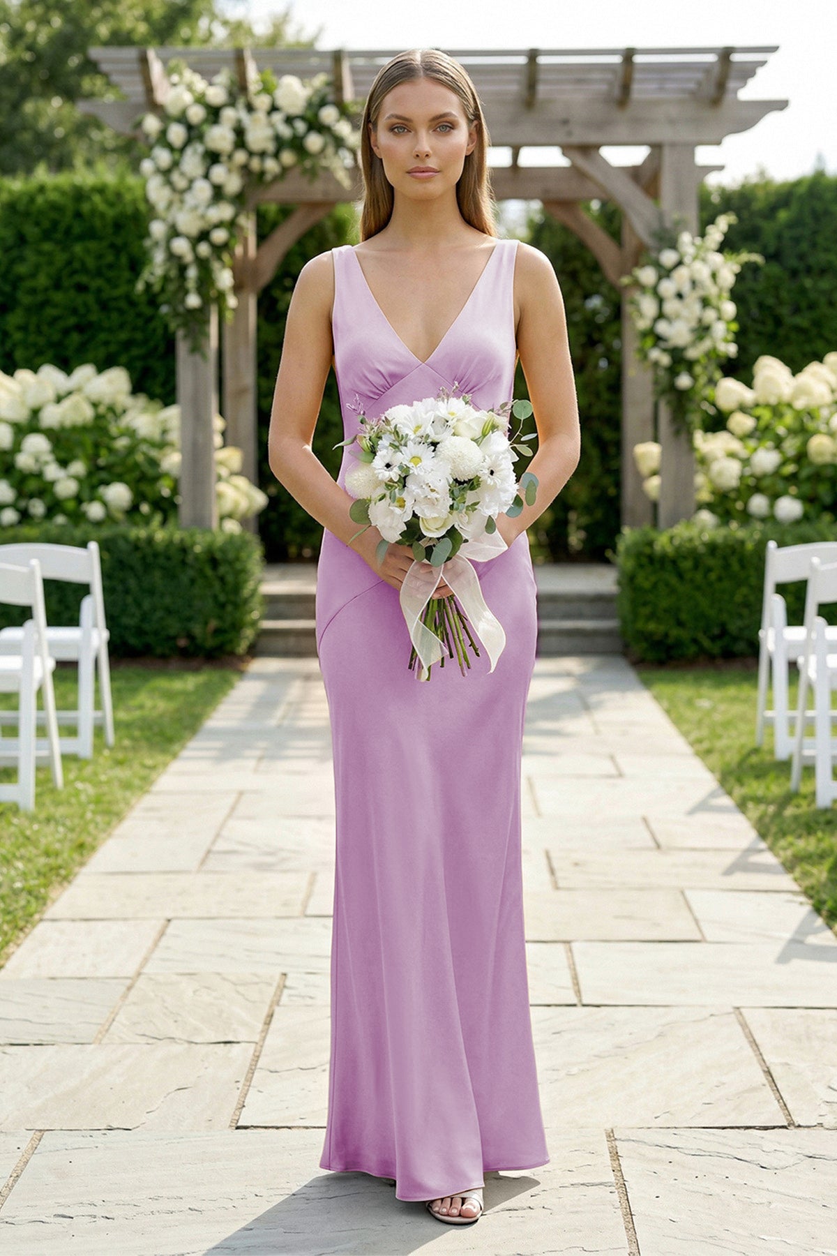 Charming Sheath V Neck  Stretch Satin Bridesmaid Dresses - Curvevia