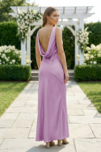 Charming Sheath V Neck  Stretch Satin Bridesmaid Dresses - Curvevia