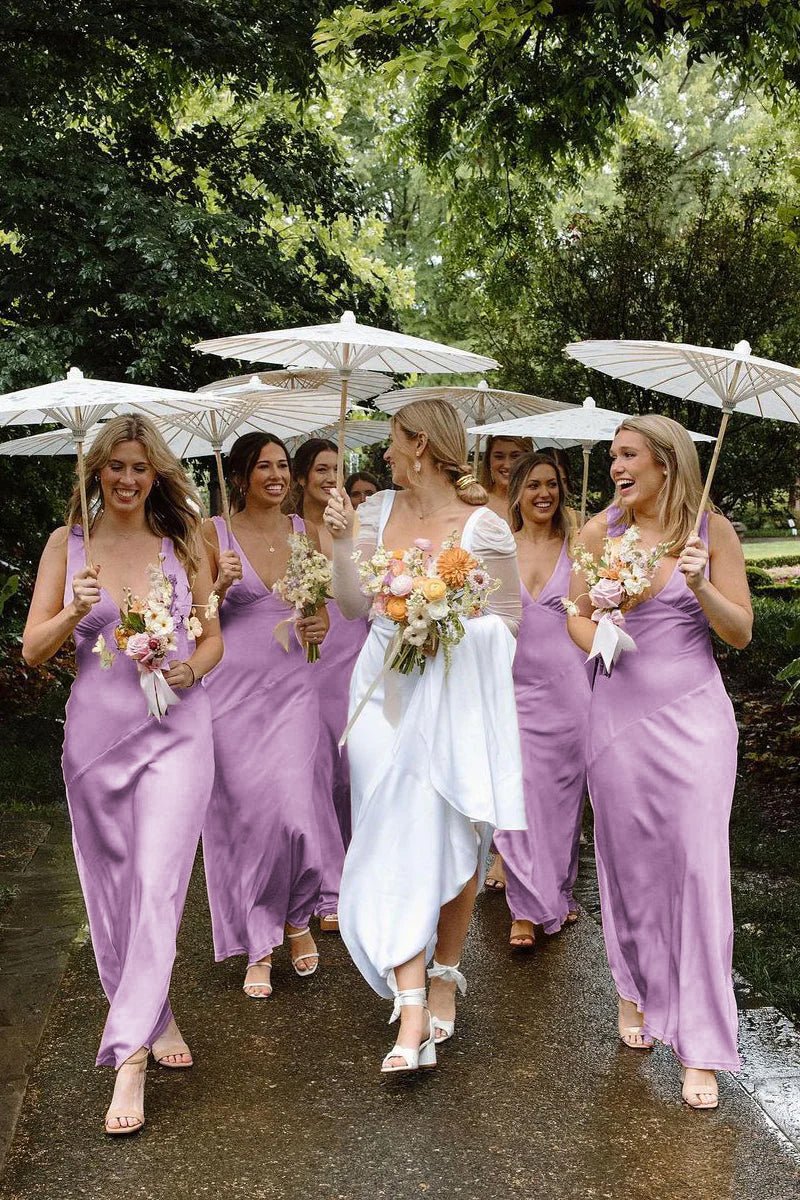 Charming Sheath V Neck  Stretch Satin Bridesmaid Dresses - Curvevia