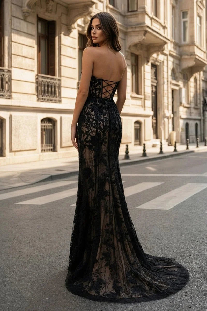 Mermaid Sweetheart Lace Evening Dress with Slit - Curvevia