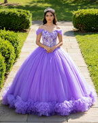 Ball Gown Organza Off-the-Shoulder  Purple Quinceanera Dress - Curvevia