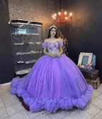 Ball Gown Organza Off-the-Shoulder  Purple Quinceanera Dress - Curvevia