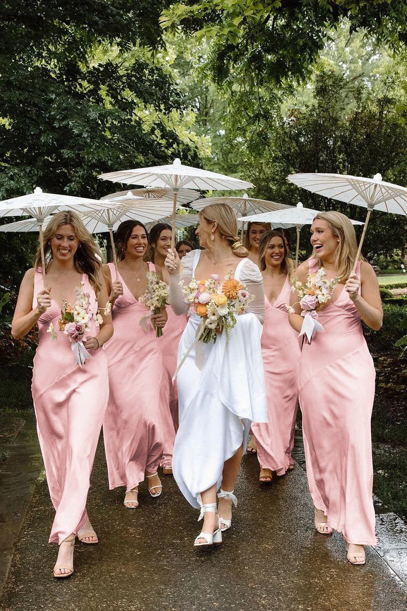 Charming Sheath V Neck  Stretch Satin Bridesmaid Dresses - Curvevia