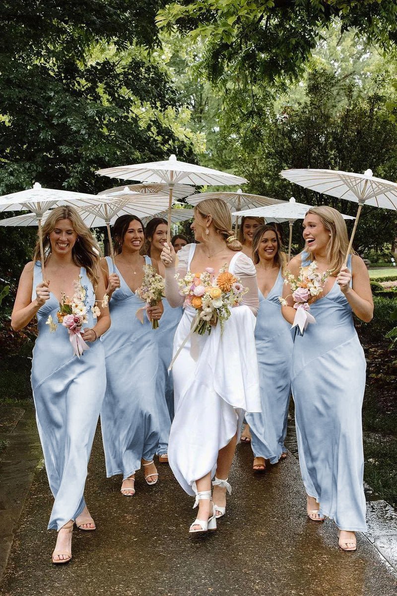 Charming Sheath V Neck  Stretch Satin Bridesmaid Dresses - Curvevia