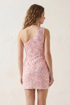 Blue Bodycon One Shoulder Sequins Mini Party Dresses - Curvevia