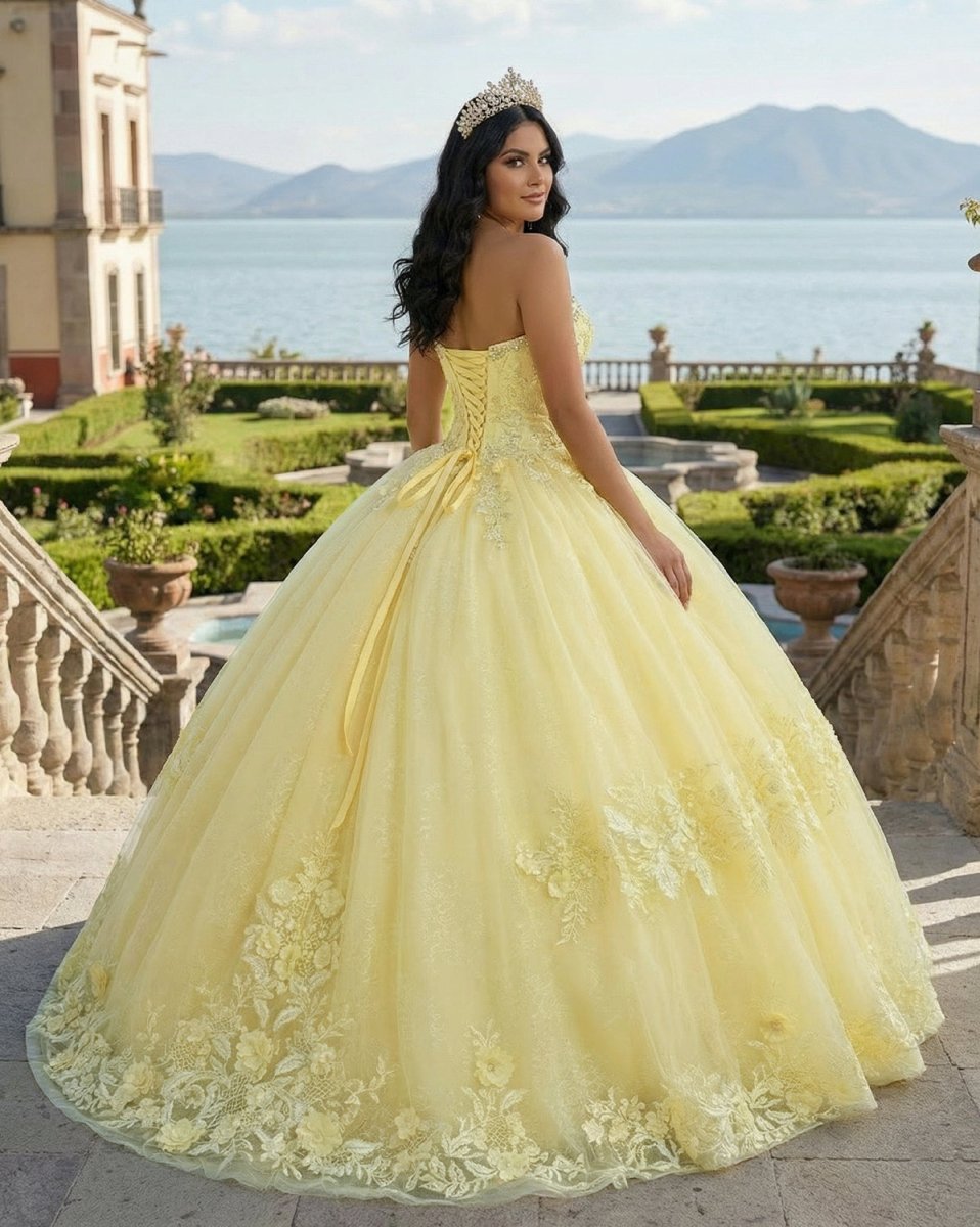 Ball Gown Lace Sweetheart Yellow Quinceanera Dress - Curvevia