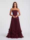 Cabernet Crepe A-Line Straight Neck Lace-up Floor-Length Dress - Curvevia