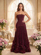 Cabernet Crepe A-Line Straight Neck Lace-up Floor-Length Dress - Curvevia