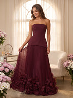Crepe A-Line Straight Neck Lace-up Floor-Length Dress - Curvevia