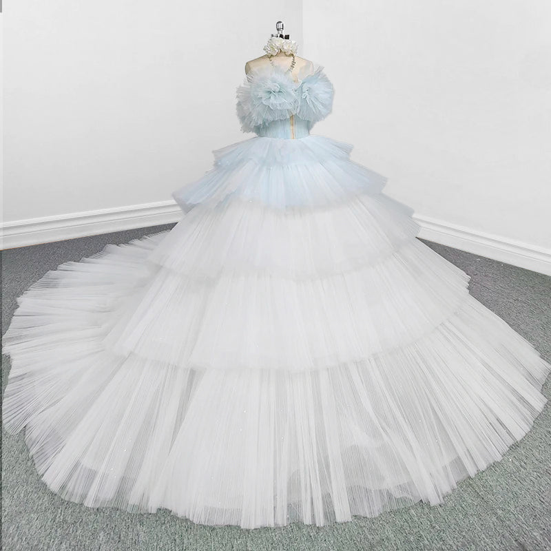 Strapless Quinceanera Dress White Ruffles Ball Gown Evening Dress - Curvevia