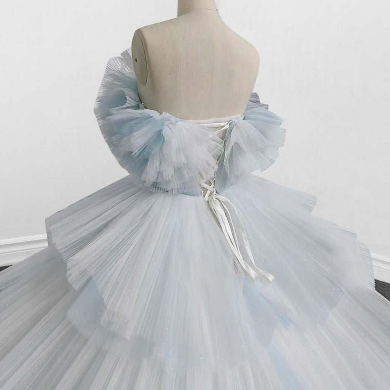Strapless Quinceanera Dress White Ruffles Ball Gown Evening Dress - Curvevia