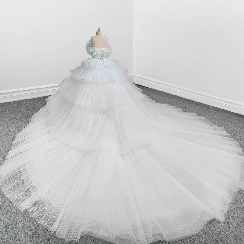 Strapless Quinceanera Dress White Ruffles Ball Gown Evening Dress - Curvevia