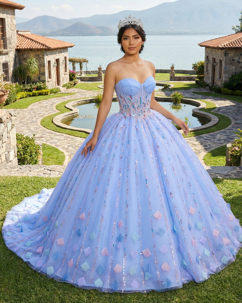 Quinceanera Dress Chic Strapless Sweep Train Evening Dresses Sweetheart Lace Up Prom Dresses - Curvevia