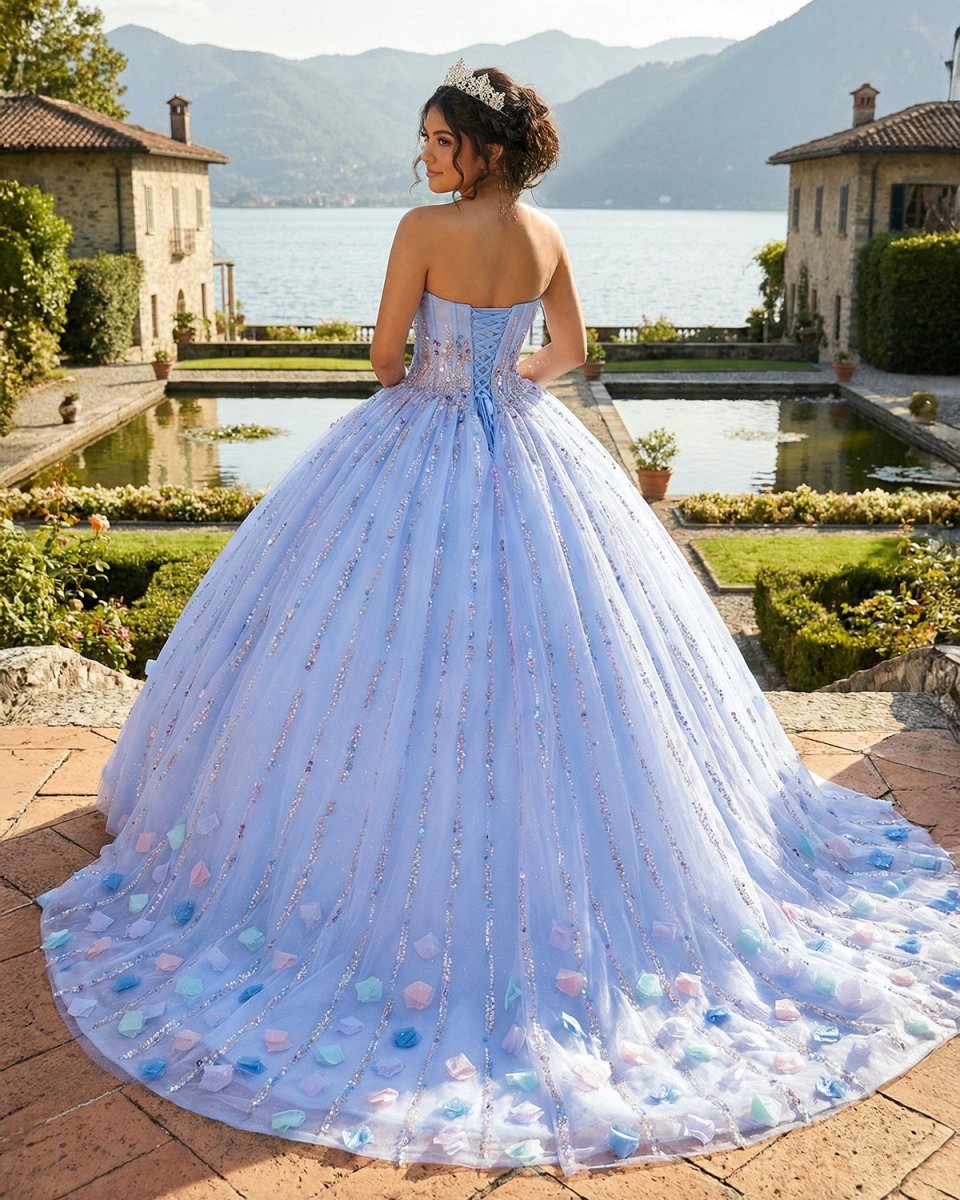 Quinceanera Dress Chic Strapless Sweep Train Evening Dresses Sweetheart Lace Up Prom Dresses - Curvevia