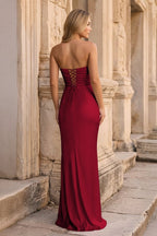 Ruched Strapless Pink Long Prom Dress - Curvevia