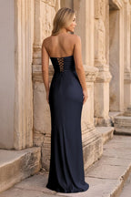 Ruched Strapless Pink Long Prom Dress - Curvevia