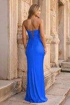 Ruched Strapless Pink Long Prom Dress - Curvevia
