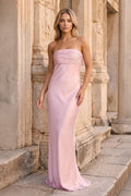 Ruched Strapless Pink Long Prom Dress - Curvevia