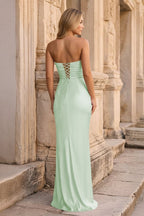 Ruched Strapless Pink Long Prom Dress - Curvevia