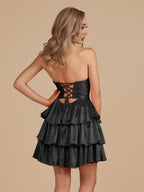 Royal Blue A Line Sweetheart Satin Cut Out Ruffled Homecoming Dresses with Beads - Curvevia