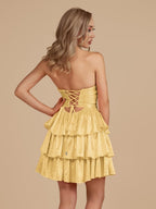 Royal Blue A Line Sweetheart Satin Cut Out Ruffled Homecoming Dresses with Beads - Curvevia