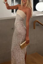 Sage Sheath Strapless Sequined Long Evening Dress - Curvevia