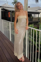 Sage Sheath Strapless Sequined Long Evening Dress - Curvevia
