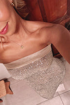 Sage Sheath Strapless Sequined Long Evening Dress - Curvevia
