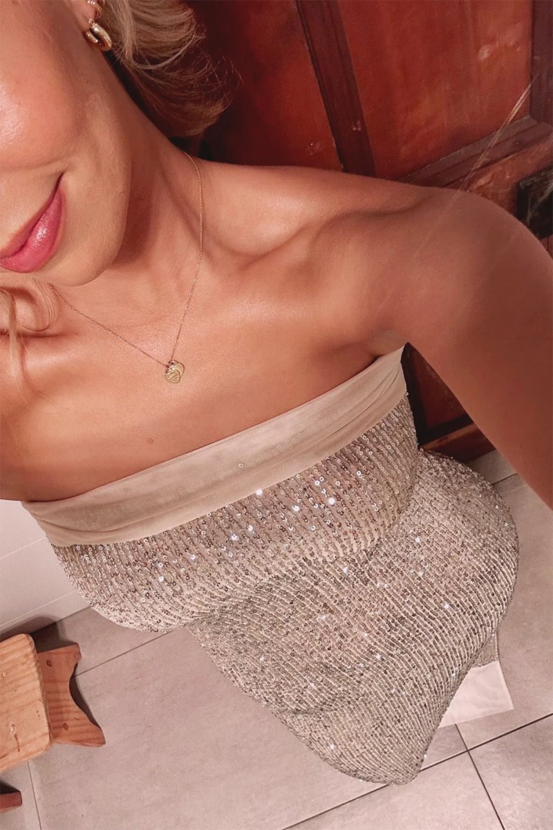 Sage Sheath Strapless Sequined Long Evening Dress - Curvevia