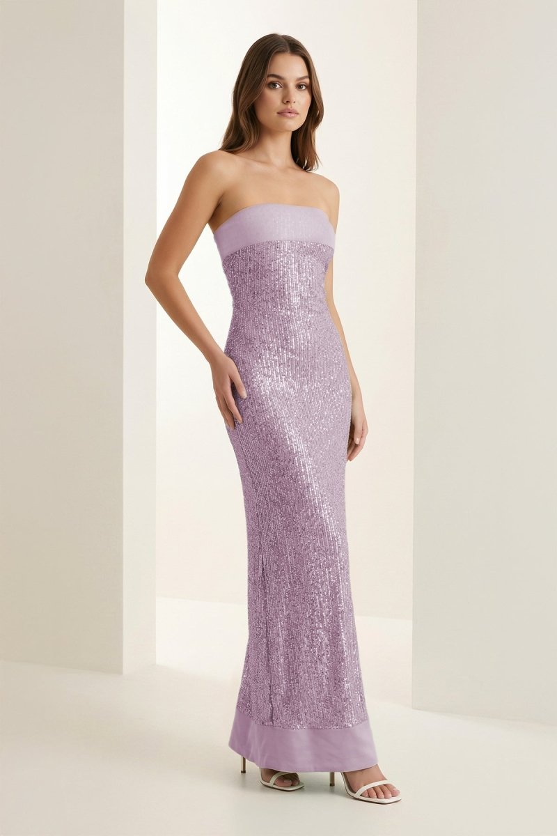 Sage Sheath Strapless Sequined Long Evening Dress - Curvevia