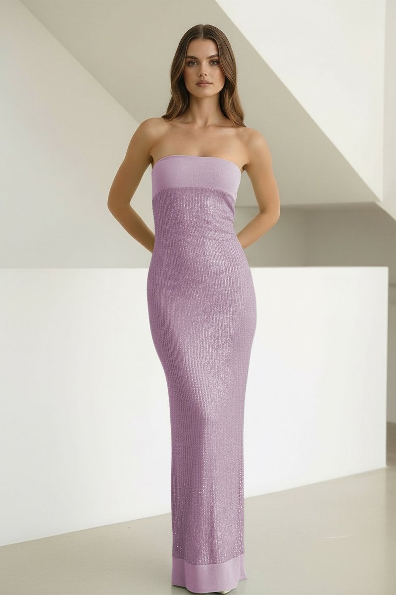 Sage Sheath Strapless Sequined Long Evening Dress - Curvevia
