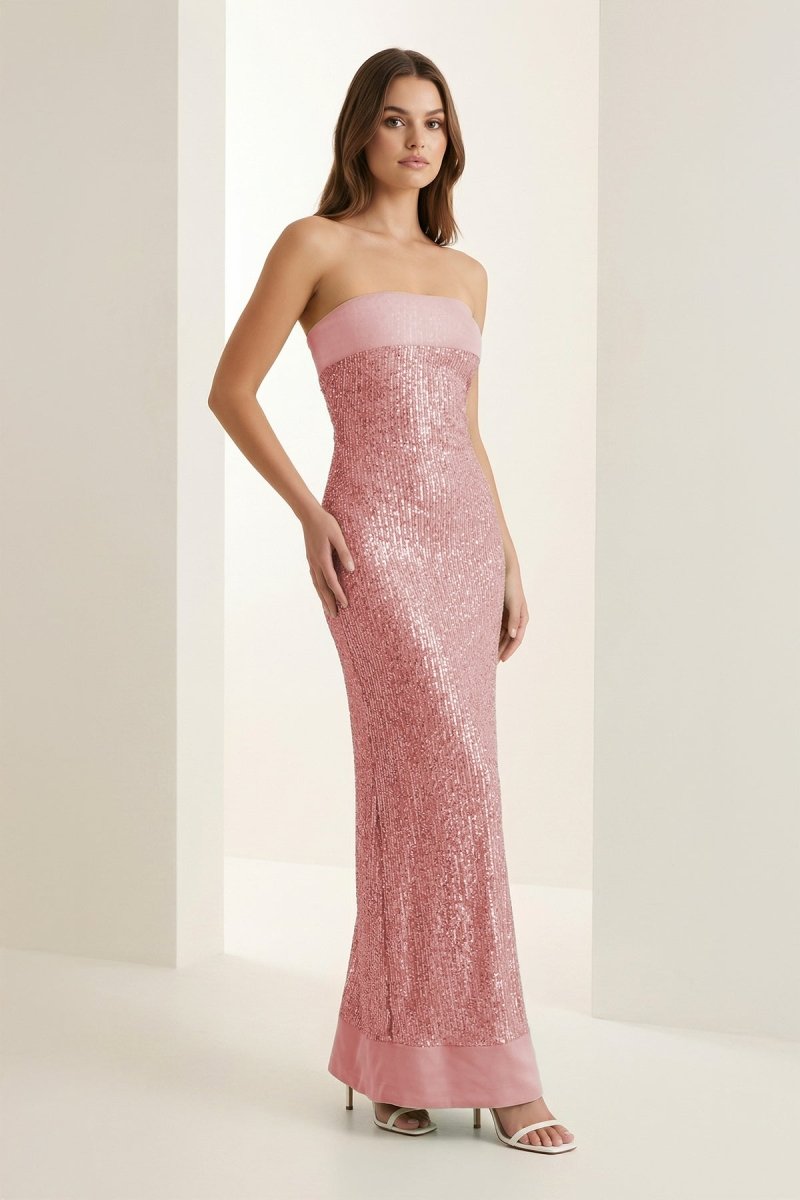 Sage Sheath Strapless Sequined Long Evening Dress - Curvevia