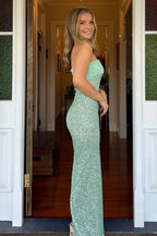 Sage Sheath Strapless Sequined Long Evening Dress - Curvevia
