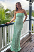Sage Sheath Strapless Sequined Long Evening Dress - Curvevia