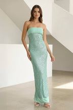Sage Sheath Strapless Sequined Long Evening Dress - Curvevia