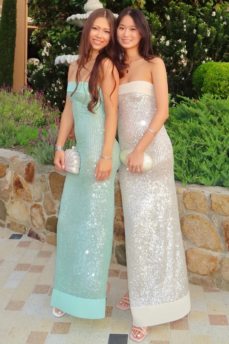 Sage Sheath Strapless Sequined Long Evening Dress - Curvevia