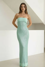 Sage Sheath Strapless Sequined Long Evening Dress - Curvevia