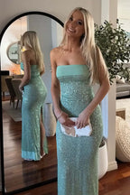 Sage Sheath Strapless Sequined Long Evening Dress - Curvevia