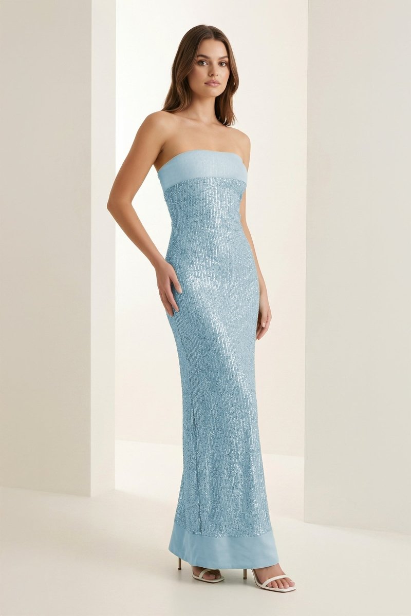 Sage Sheath Strapless Sequined Long Evening Dress - Curvevia
